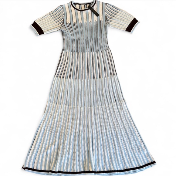 Elie Tahari Blue Knit Midi Dress Size S NWT Ribbed Fit & Flare Designer
